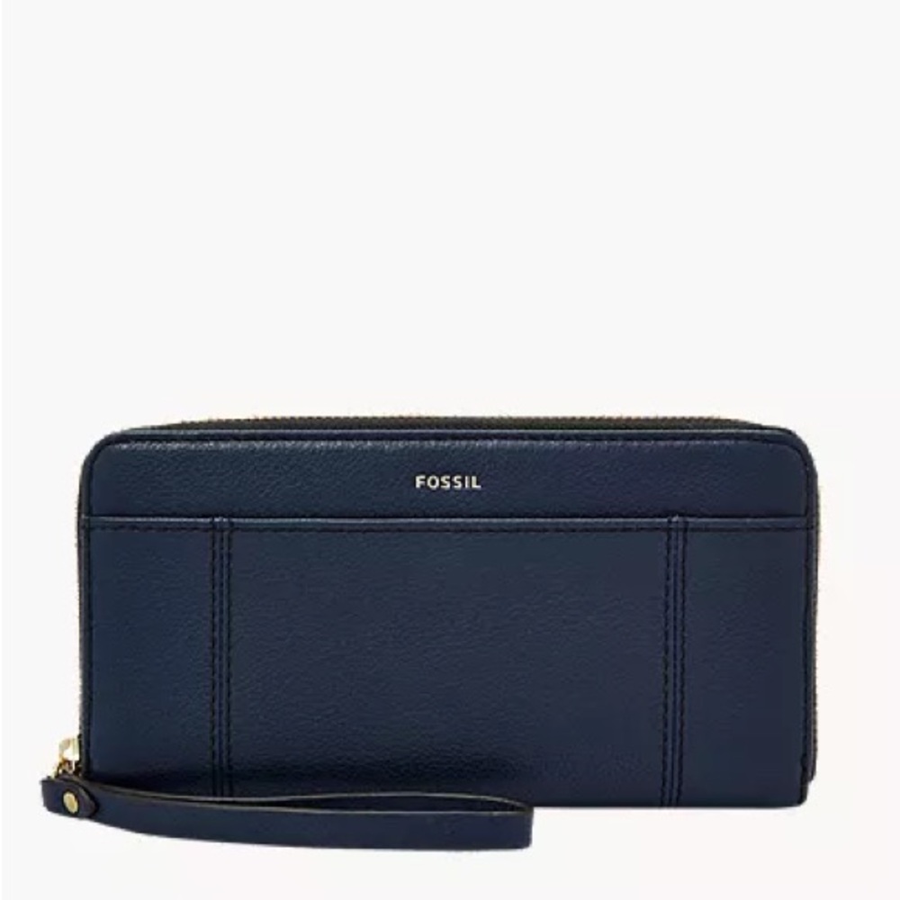 Jori RFID Zip Clutch Fossil midnight navy Leather Wristlet multi compartments